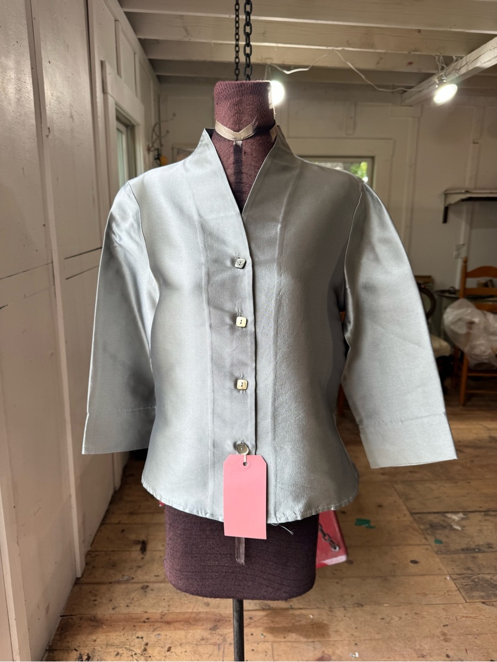 Peter Cohen Women's Silver Silk Structured Button-Front Jacket